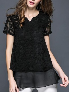 Black Lace T-Shirt Plus Size Top for Casual Evening