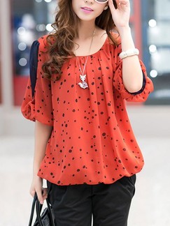 Orange Printed Blouse Plus Size Top for Casual