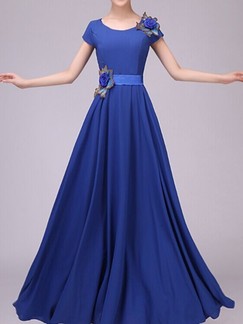 Blue Maxi Fit & Flare Plus Size Dress for Prom Cocktail