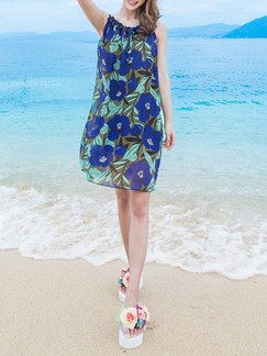 Green and Blue Slip Above Knee Shift Dress for Casual Beach