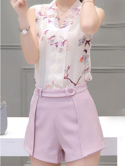 White & Pink Two Piece Shirt Shorts Plus Size Jumpsuit for Casual Evening Party