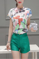 White and Green Two Piece Shirt Shorts Plus Size Jumpsuit for Casual Office Evening