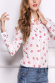 White and Red Blouse Plus Size Long Sleeve Top for Casual Office Evening
