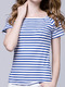 Blue and White Stripe T-Shirt Plus Size Top for Casual Party
