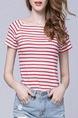 White and Red Stripe T-Shirt Plus Size Top for Casual Party