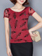 Red and Black Blouse Plus Size Top for Casual Evening
