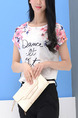 White and Pink T-Shirt Plus Size Floral Top for Casual