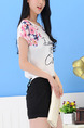 White and Pink T-Shirt Plus Size Floral Top for Casual