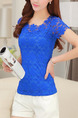 Blue Blouse Lace Plus Size Top for Casual Evening Office