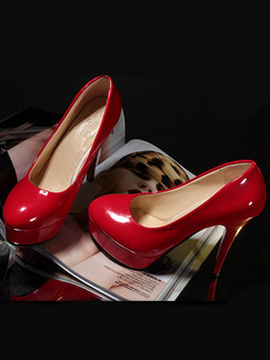 Red Patent Leather Round Toe Platform Pumps Stiletto Heel High Heel 14cm Heels