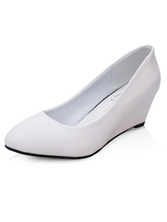 White Patent Leather Pointed Toe Low Heel 5cm Wedges