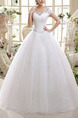 White Scoop Ball Gown Beading Appliques Dress for Wedding
