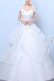 White Off Shoulder Illusion Ball Gown Beading Embroidery Tiered Dress for Wedding
