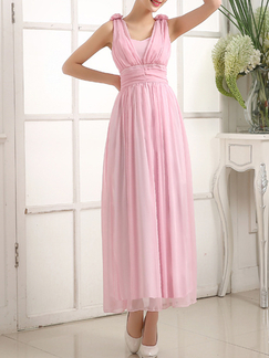 Pink Chiffon Long Dress for Prom Bridesmaid