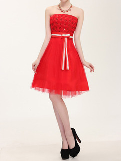 Red Sequin Lace Strapless Short Dress for Cocktail Party