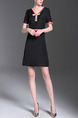 Black Above Knee Contrast V Neck Slim A-Line Plus Size Dress for Casuual Office Evening Party