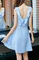 Blue Slim A-Line Ruffled Halter Above Knee Flare Dress for Casual Party Evening Nightclub