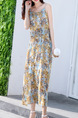 Colorful Chiffon Furcal Printed Seem-Two Slip Floral Maxi Plus Size Dress for Casual Beach