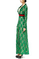 Green Slim Lace Zipped Ruffled Contrast Linking Plus Size Maxi Long Sleeve Dress for Ball Semi Formal