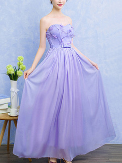 Purple Chiffon Off-Shoulder Printed Full Skirt Dress for Bridesmaid Prom