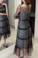 Black and Green Two-Piece Mesh Printed See-Through Midi Dress for Casual Party