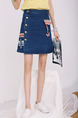 Blue Denim Patch Embroidered Linking Contrast Single-breasted Skirt for Casual Party