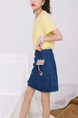 Blue Denim Patch Embroidered Linking Contrast Single-breasted Skirt for Casual Party