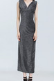 Grey Silver Slim Over-Hip V-Neck Bright Silk Fabrics Dress for Cocktail Prom Semi Formal Party Evening
