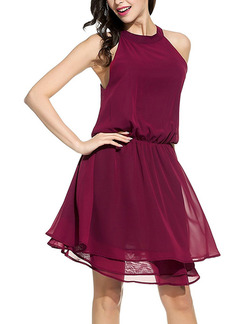 Red Plus Size Off-Shoulder A-Line Round Neck Adjustable Waist Dress for Casual Party Evening