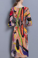 Colorful Plus Size Loose A-Line Printed Linking Round Neck Band Furcal Dress for Casual