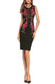 Black and Pink Plus Size Slim Embroidery Over-Hip Zipper Back Mesh See-Through Floral Dress for Cocktail Party Evening