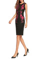Black and Pink Plus Size Slim Embroidery Over-Hip Zipper Back Mesh See-Through Floral Dress for Cocktail Party Evening