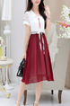 White and Wine Red Slim Contrast Midi Two-Piece Midi Dress for Casual Party