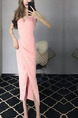 Pink Slim Over-Hip Furcal Midi V Neck Bodycon Dress for Party Evening Cocktail Prom