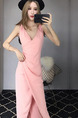 Pink Slim Over-Hip Furcal Midi V Neck Bodycon Dress for Party Evening Cocktail Prom