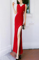 Red Slim Over-Hip Furcal Maxi V Neck Bodycon Dress for Party Evening Cocktail Prom Bridesmaid
