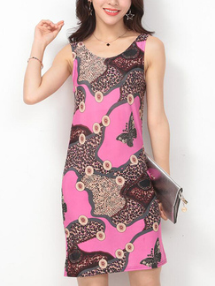 Pink Colorful Slim Printed Over-Hip Above Knee Dress for Casual Party