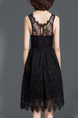 Black Lace Cutout Slim Linking Plus Size Zipped Knee Length Fit & Flare Dress for Party Evening Semi Formal