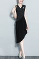 Black Slim Plus Size Stripe Linking Asymmetrical Hem Knee Length V Neck Dress for Party Evening Semi Formal Office
