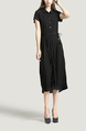 Black Plus Size Lapel Shirt Loose Slim Cardigan Single-breasted Midi Dress for Casual Office