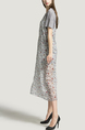 Grey and White  Round Neck T Shirt Knitted Sling Printed Two-Piece Midi Dress for Casual Party