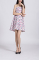 White and Colorful Strapless Slim Full Skirt Linking Zipped Printed Above Knee Fit & Flare Dress for Casual Party Nightclub