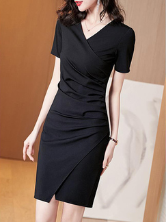Black Sheath Above Knee Plus Size V Neck Dress for Party Evening Cocktail Office