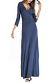 Blue Midi V Neck Long Sleeves Dress for Party Evening Cocktail