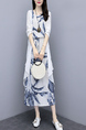 Blue and White Two Piece Midi Tropical Round Neck Plus Size Dress for Casual Party Beach