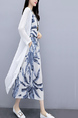 Blue and White Two Piece Midi Tropical Round Neck Plus Size Dress for Casual Party Beach