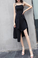 Black Slim A-Line Off-Shoulder Letter Sling Asymmetrical Hem  Dress for Casual Party