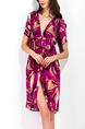 Violet Loose Printed Chiffon V Neck Furcal Dress for Casual Party
