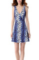 Blue and White Slim A-Line Cross V Neck Leopard Open Back Dress for Cocktail Prom Bridesmaid