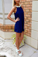 Blue Slim Sling Lace Round Neck Open Back Above Knee Halter Shift Dress for Cocktail Party Evening